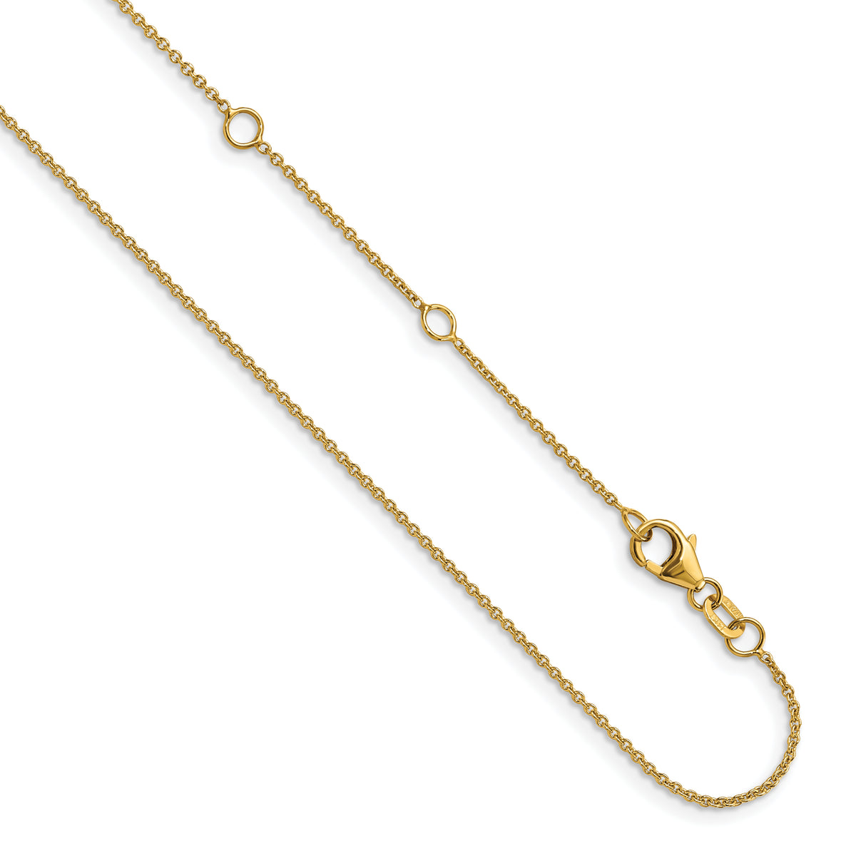 14k Yellow Gold 1.25mm Round Cable 2in+2in Adjustable Chain