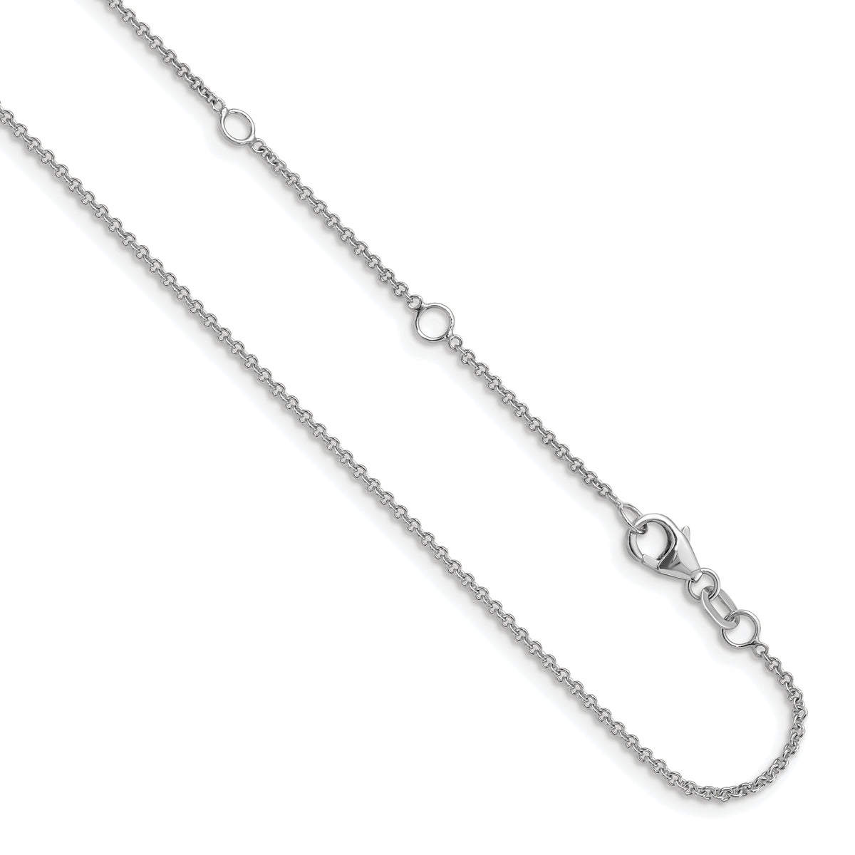 14k White Gold 1.4mm Round Cable 2in+2in Adjustable Chain