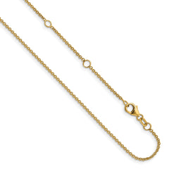 14k 1.4mm Round Cable 2in+2in Adjustable Chain