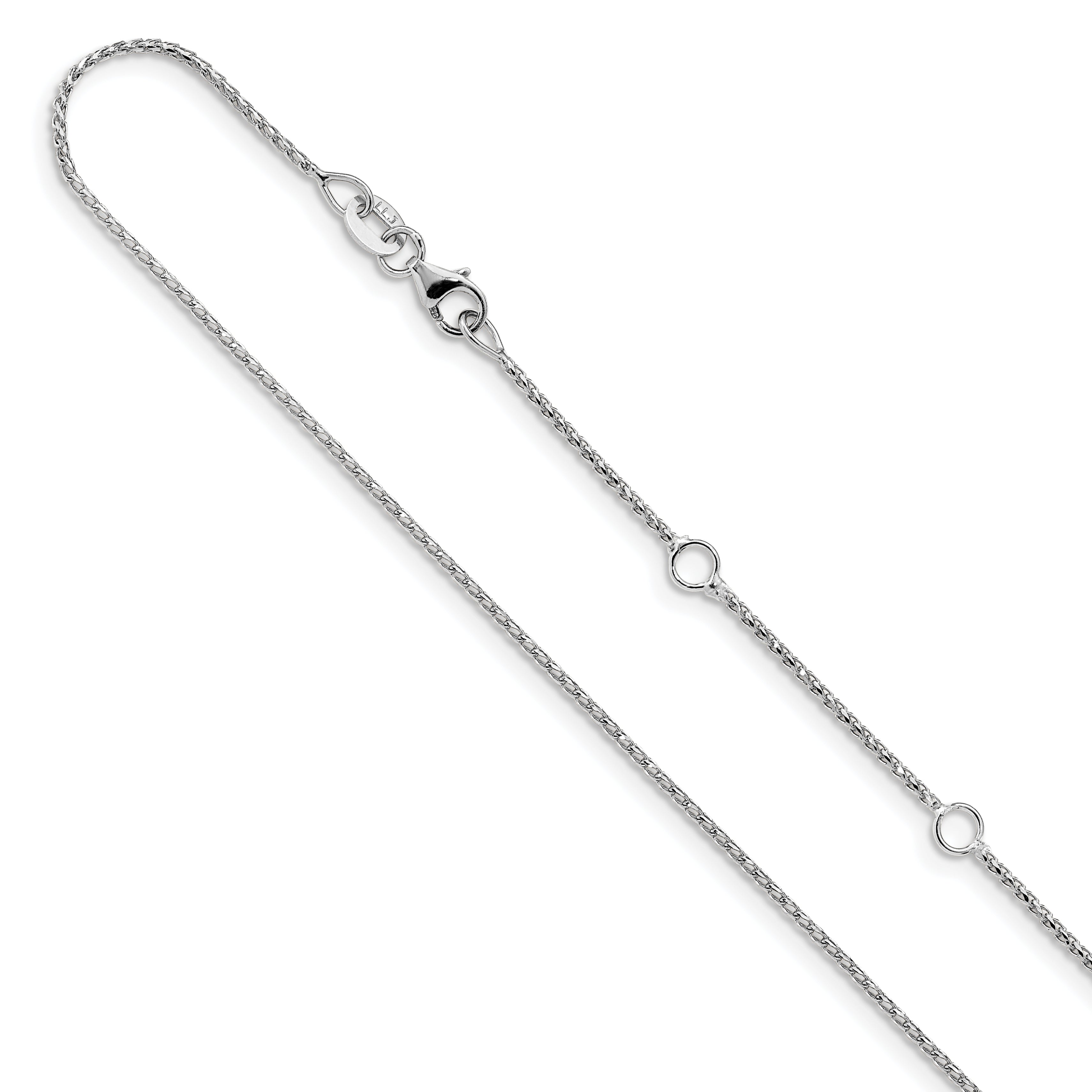 14K White Gold 1mm D/C Open Franco 1in+1in Adjustable Chain