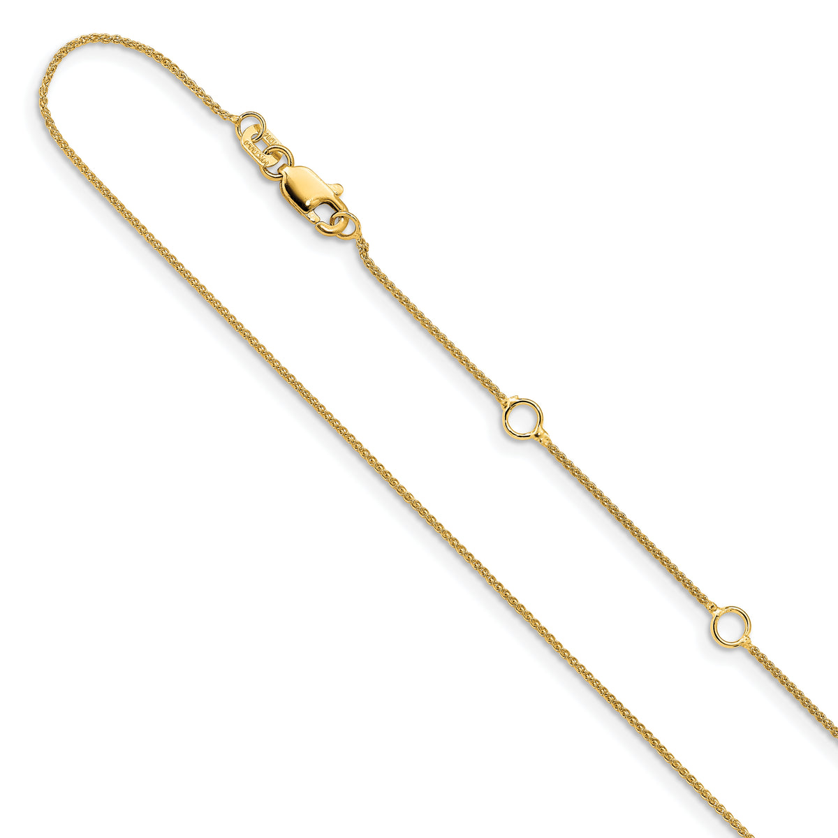 14K .8mm Baby Spiga (Wheat) 1in+1in Adjustable Chain