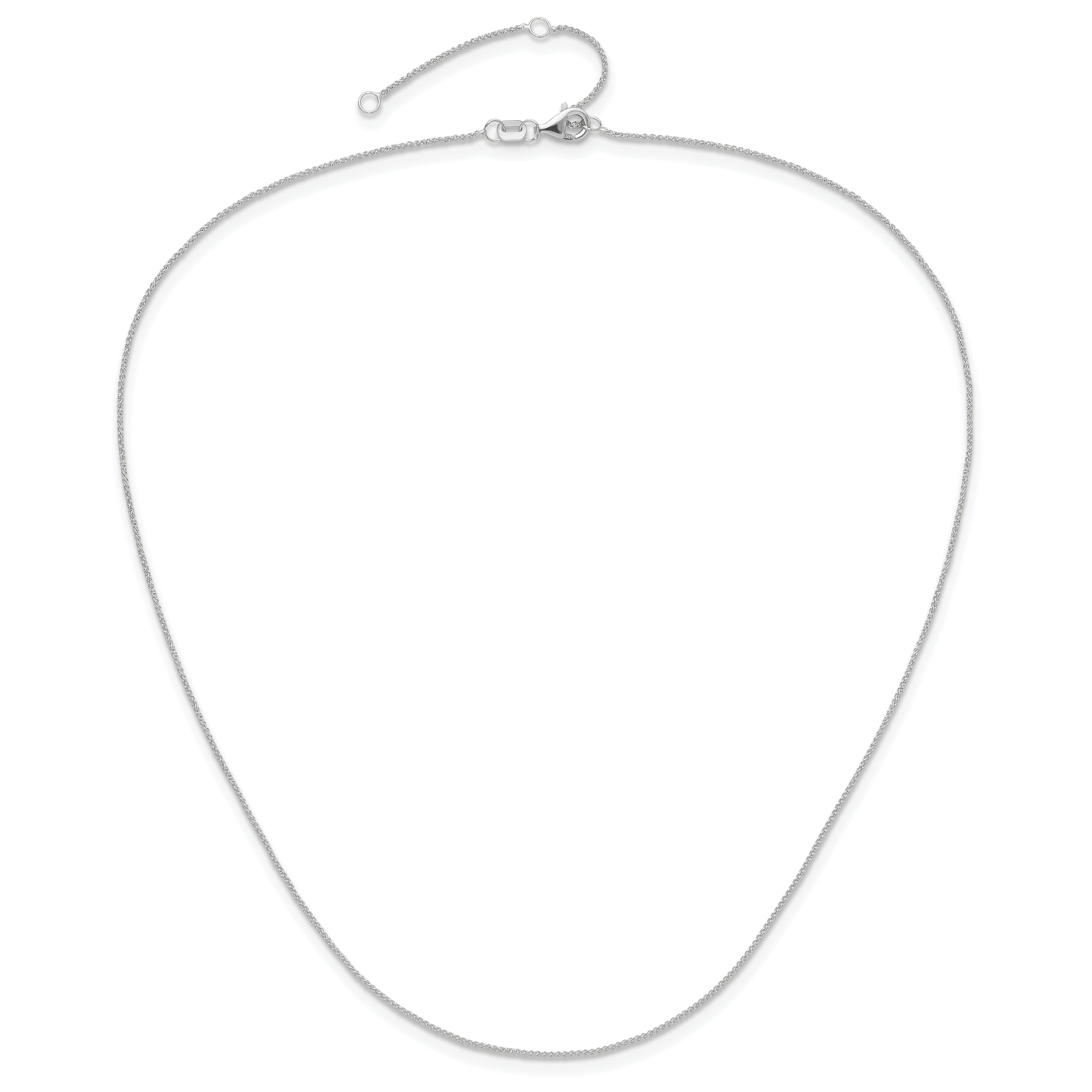 14K White Gold .8mm Baby Spiga (Wheat) 1in+1in Adjustable Chain