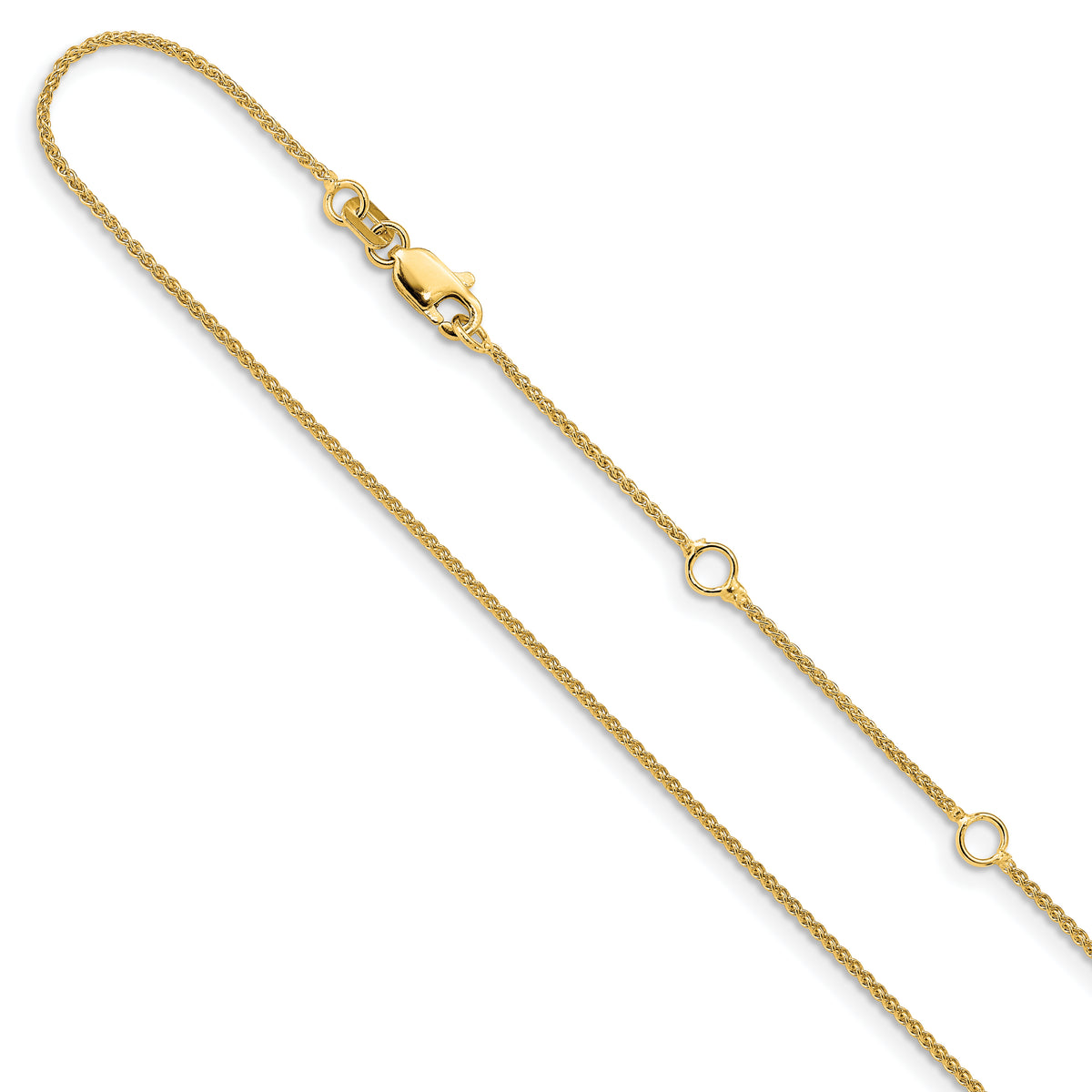 14K 1mm Spiga (Wheat) 1in+1in Adjustable Chain