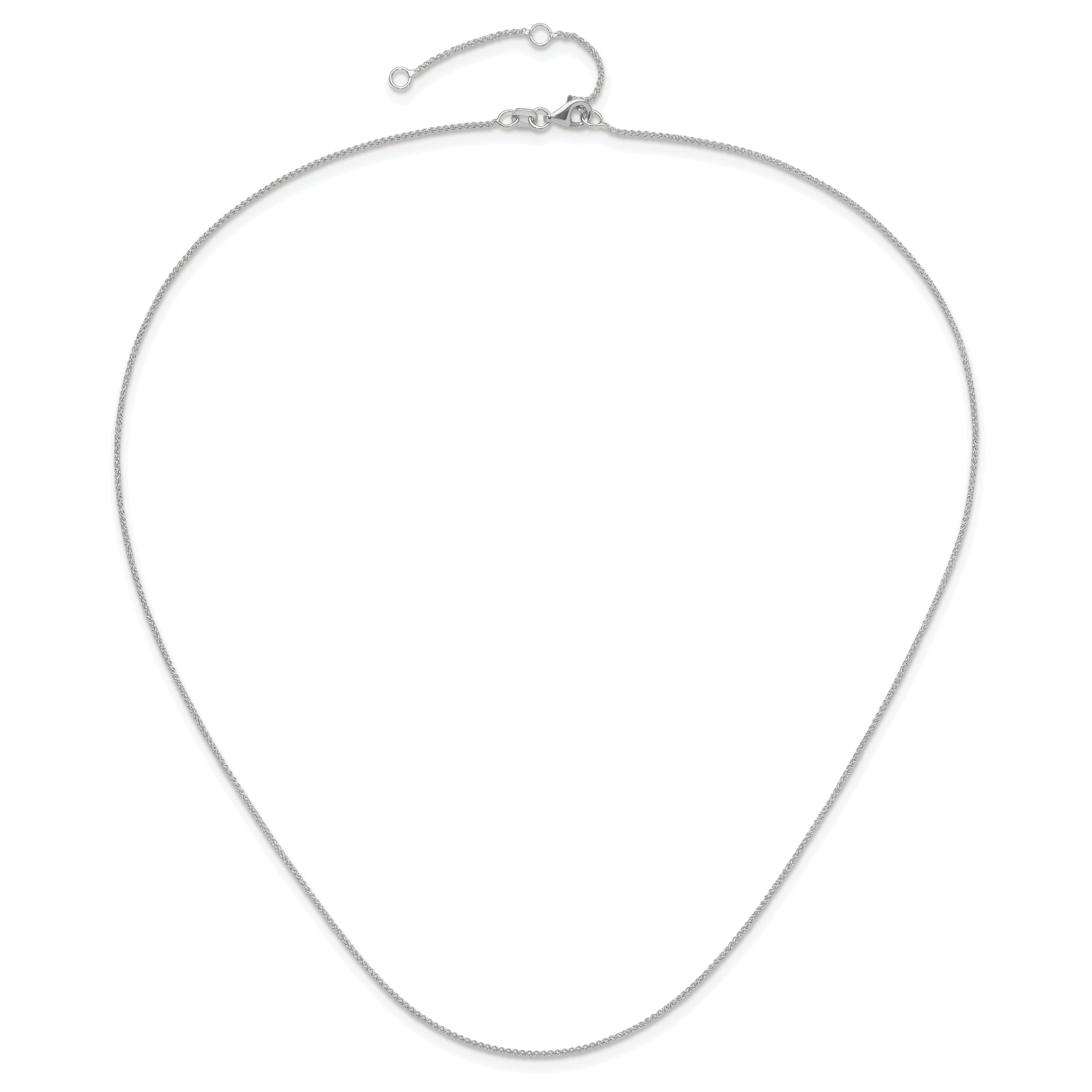 14K White Gold 1mm Spiga (Wheat) 1in+1in Adjustable Chain