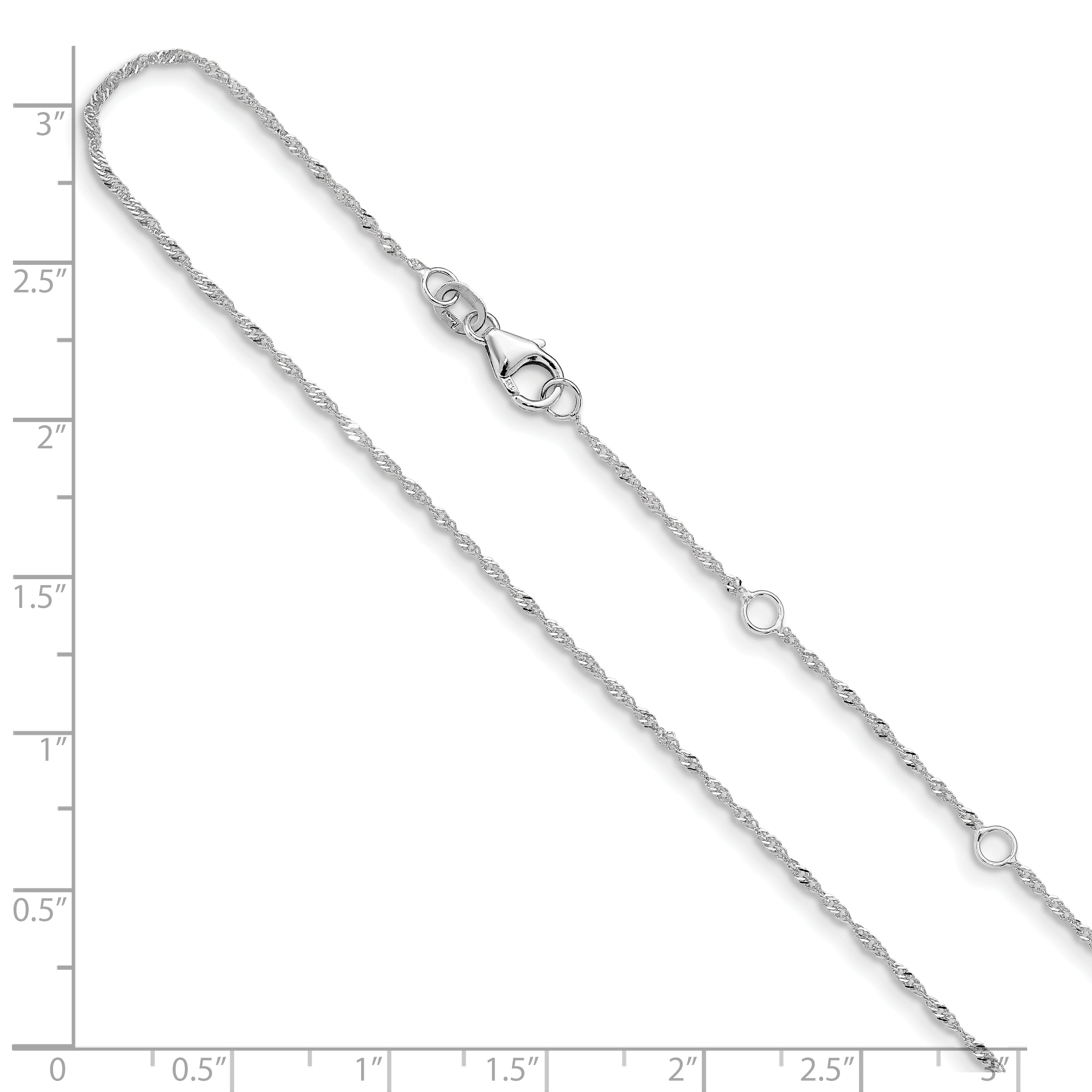 14K White Gold  1.25mm Singapore 1in+1in Adjustable Chain