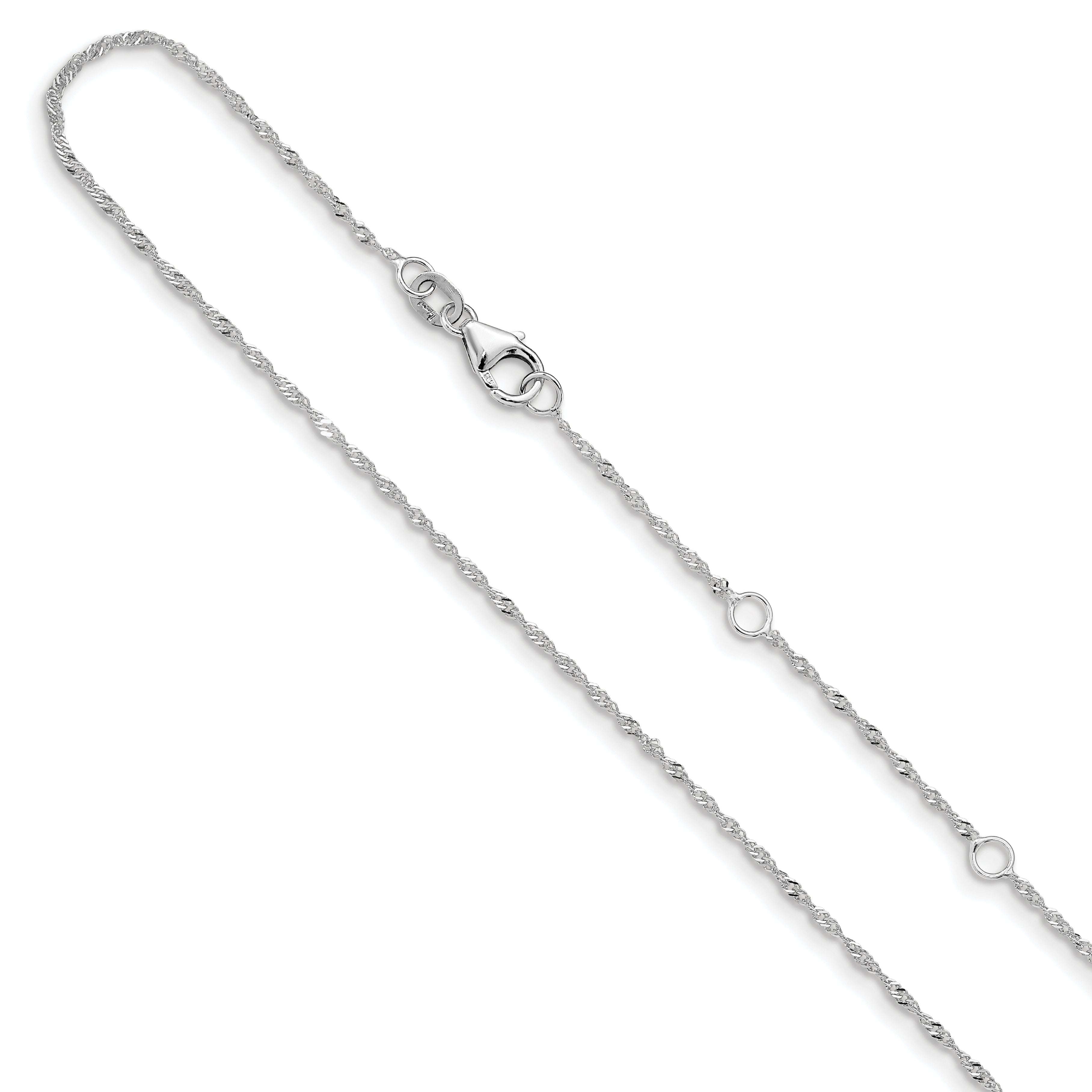 14K White Gold  1.25mm Singapore 1in+1in Adjustable Chain