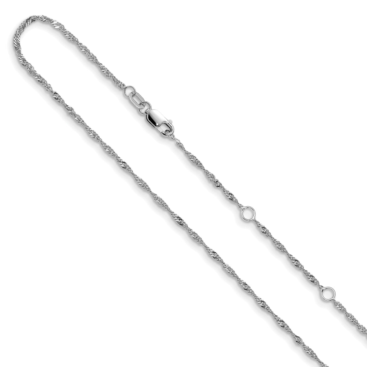 14K White Gold 1.5mm Singapore 1in+1in Adjustable Chain