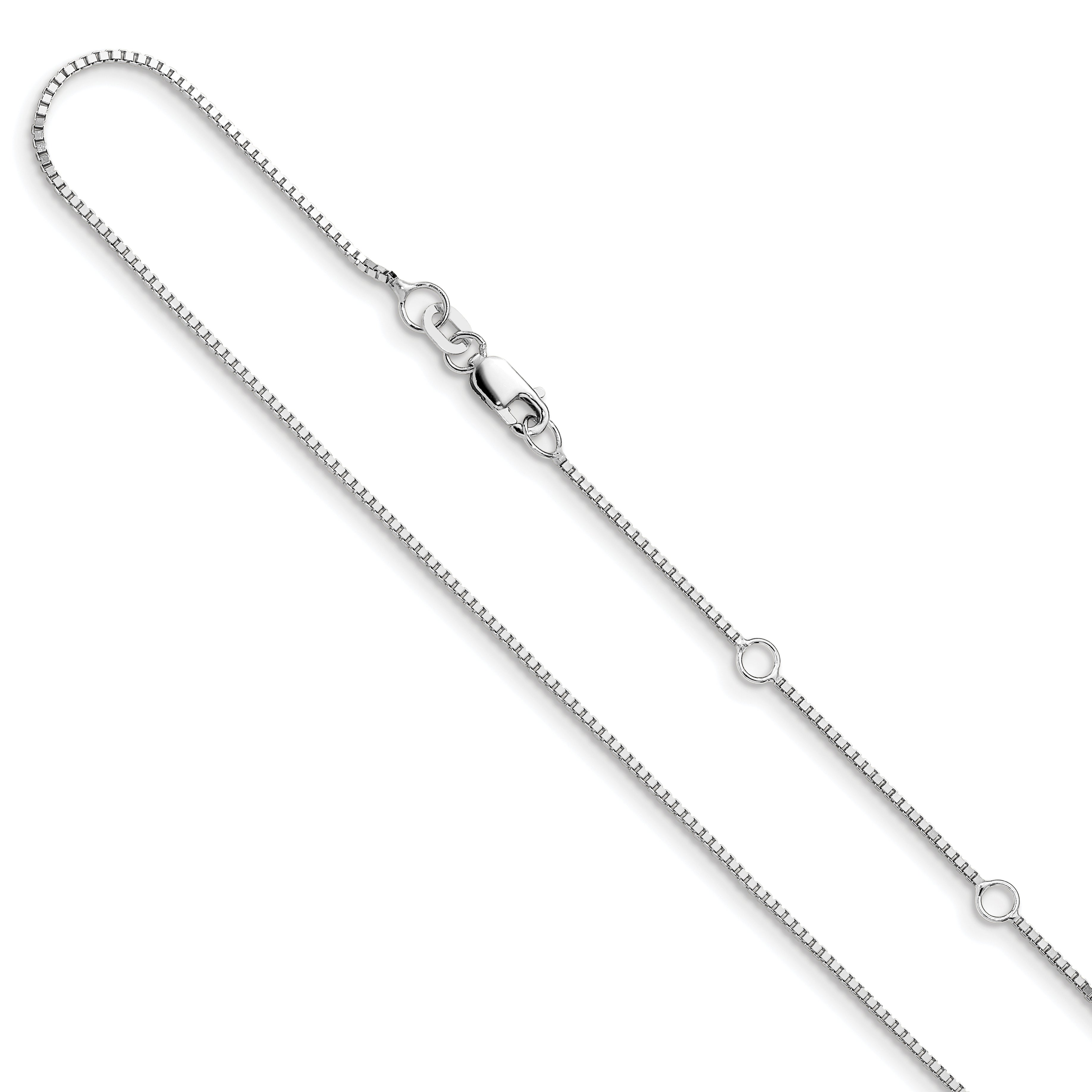 14K White Gold .95mm Box 2in+2in Adjustable Chain