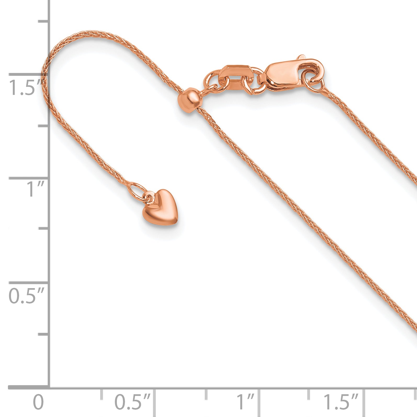 14K Rose Gold Adjustable .85mm Wheat Chain