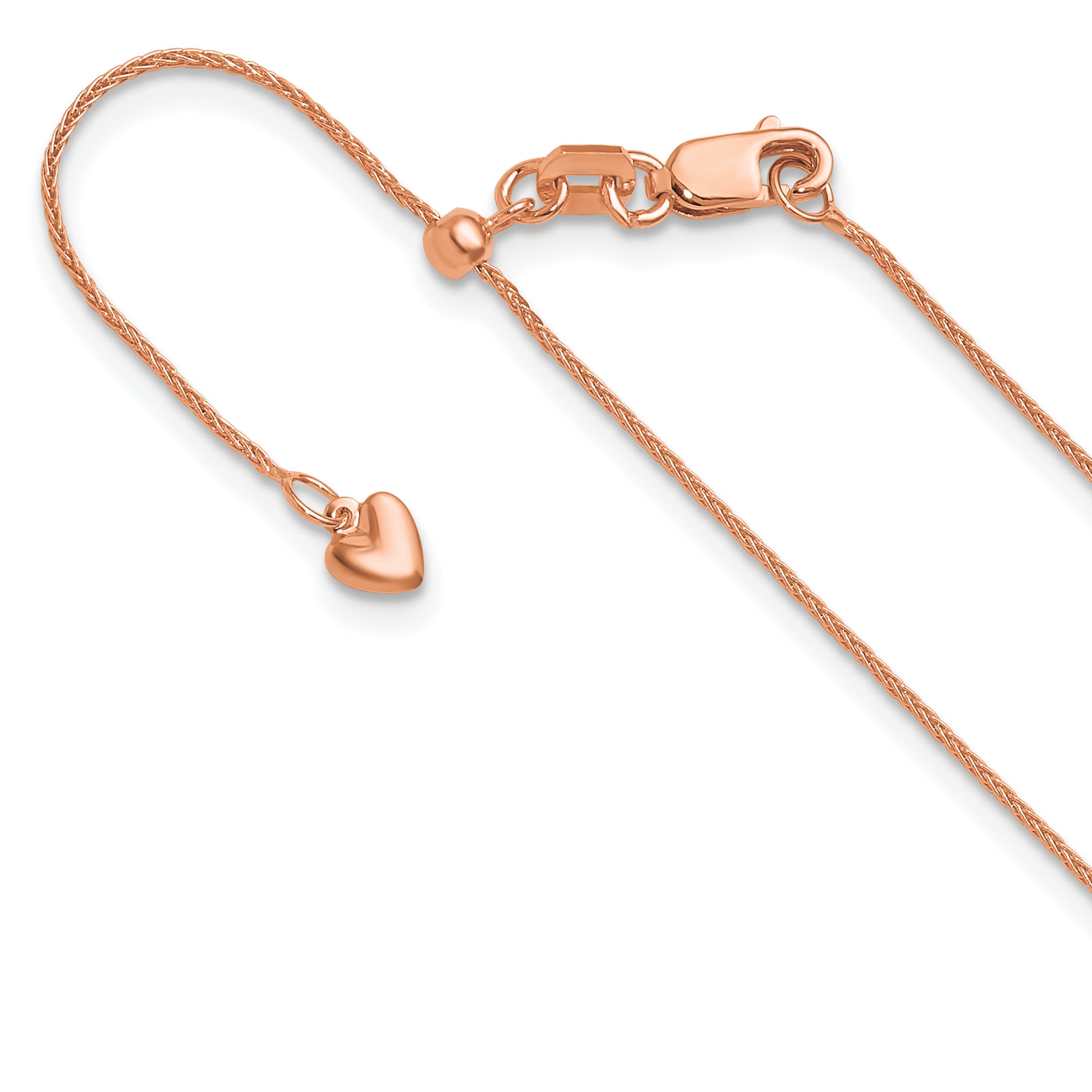 14K Rose Gold Adjustable .85mm Wheat Chain