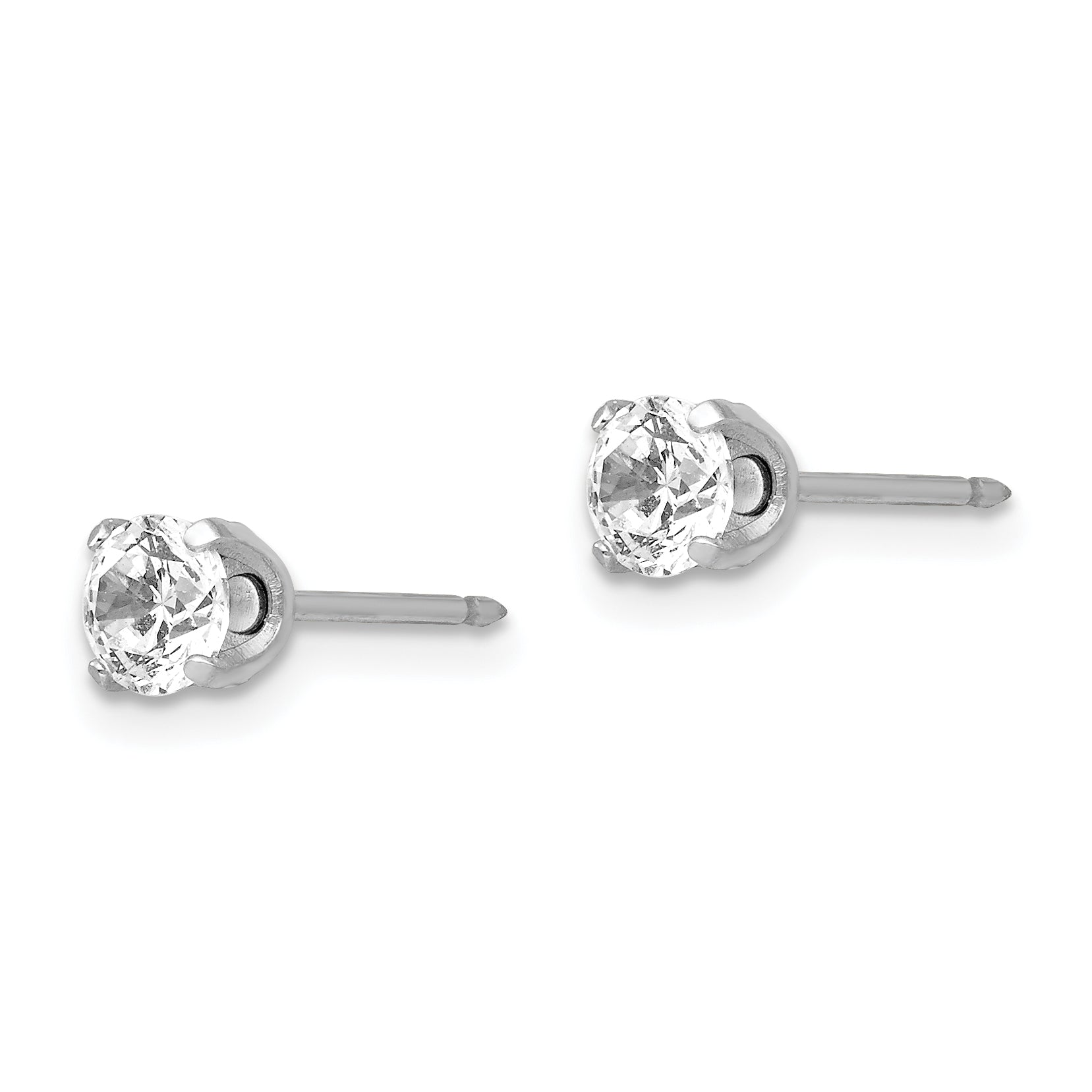 14K White Gold CZ Stud Earrings with Rhodium Finish  Elegant, Women’s