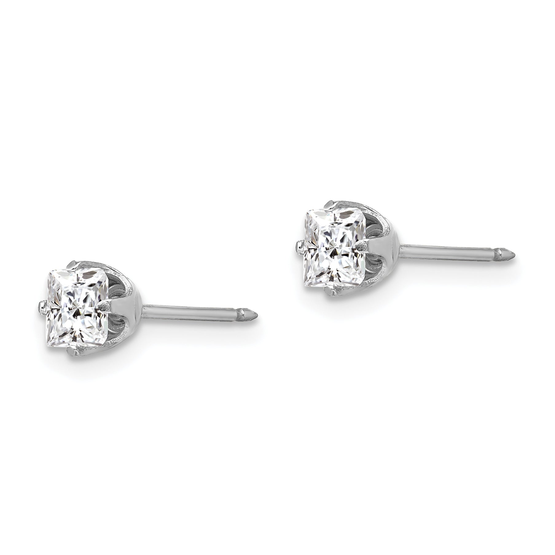 14K White Gold Square CZ Stud Earrings with Rhodium Finish  Elegant & Timeless