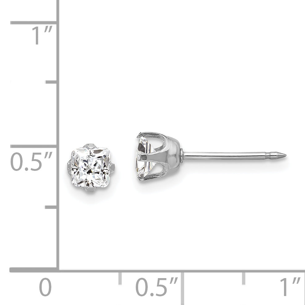 14K White Gold Square CZ Stud Earrings with Rhodium Finish  Elegant & Timeless