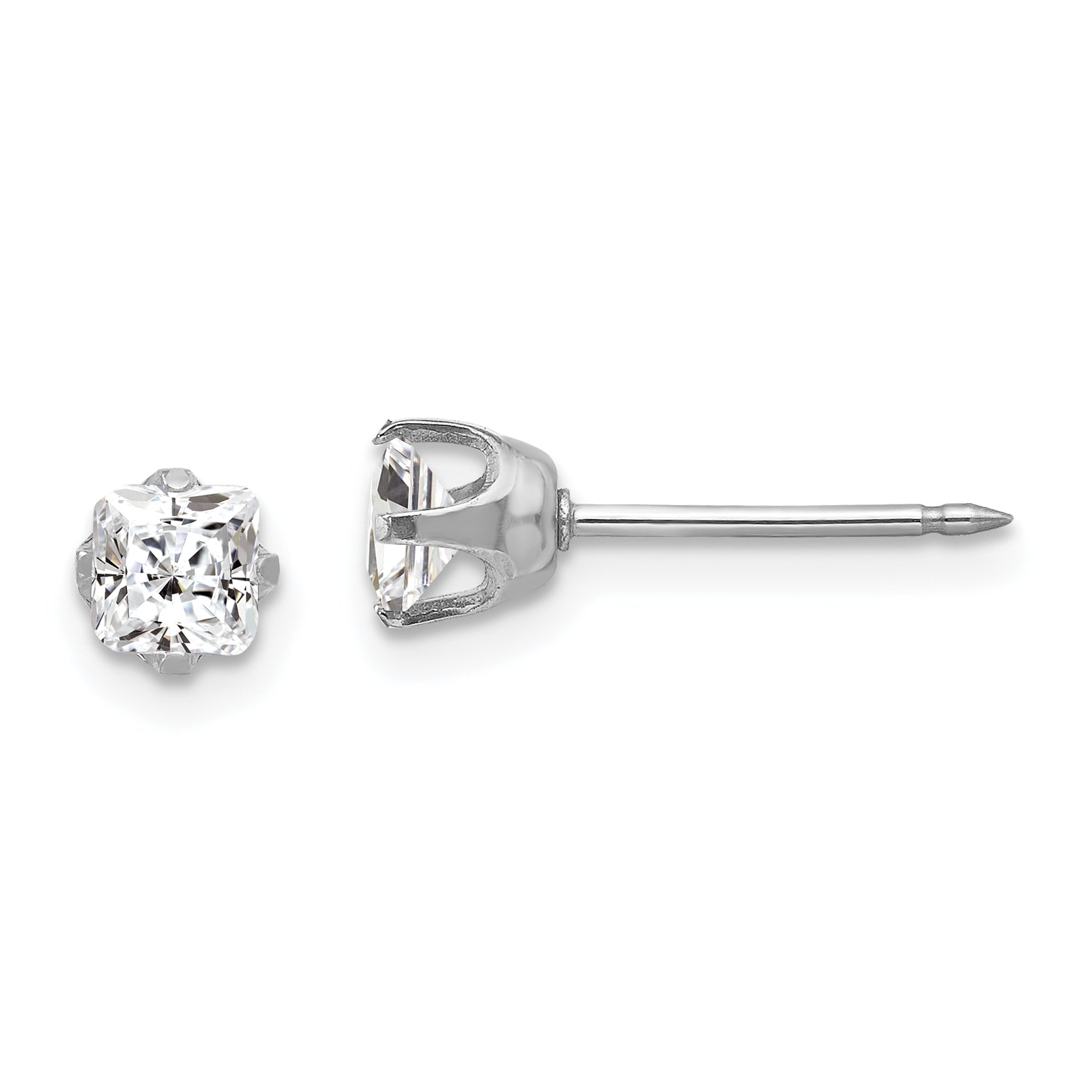 Inverness 14k White Gold 5mm Sq CZ Post Earrings