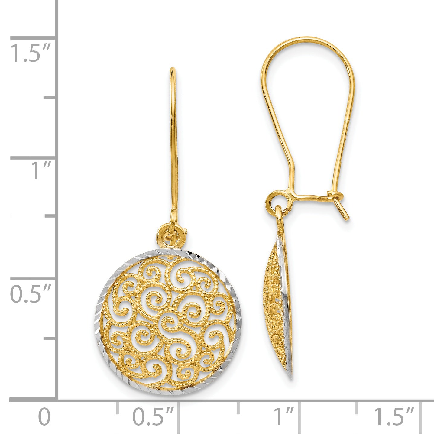 14K Two-tone Filigree Dangle Earrings