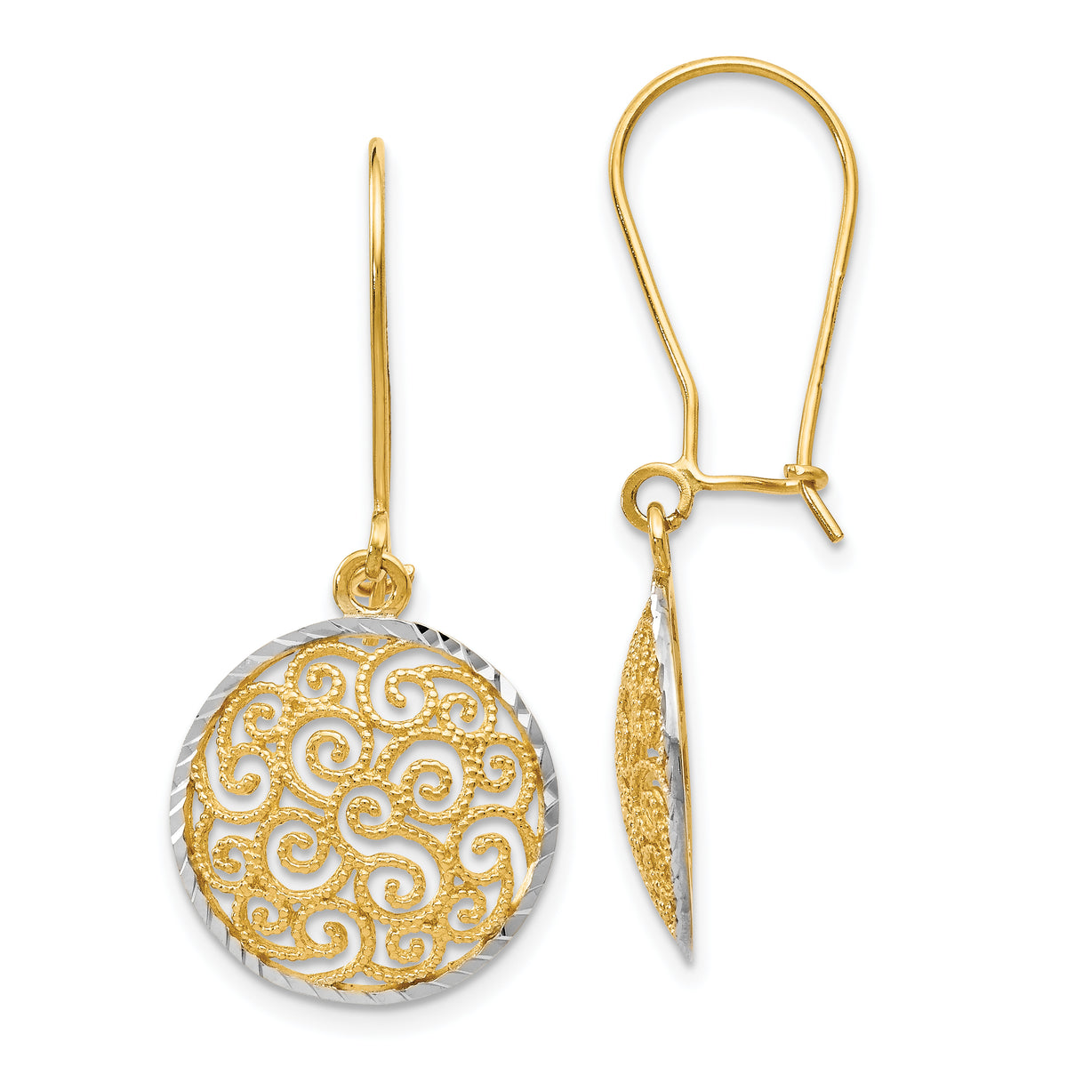 14K Two-tone Filigree Dangle Earrings