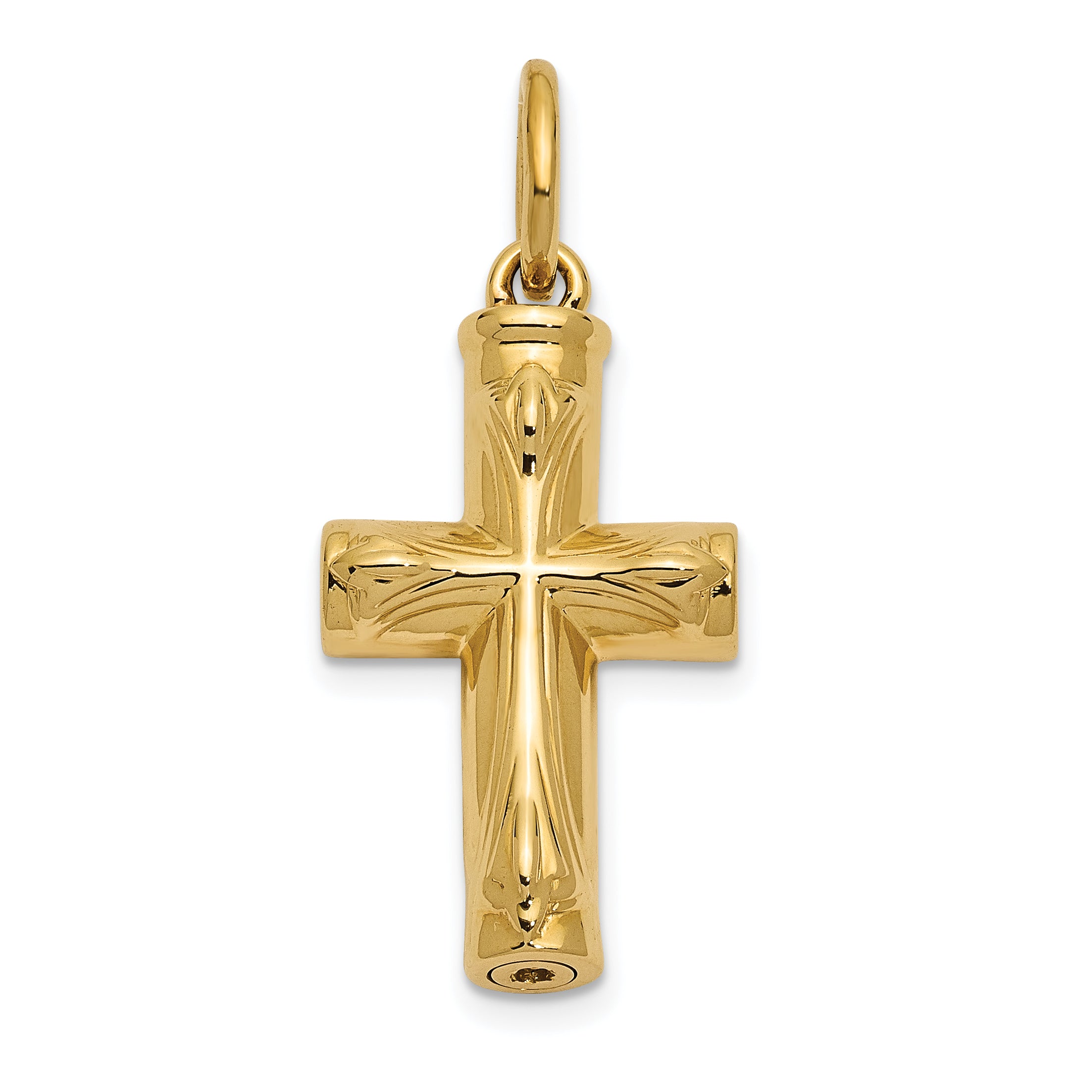 14K Gold Cross Ash Holder Pendant with Polished Finish  Unisex, Gift Ready