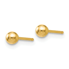 14K Gold Polished Ball Earrings with Post Back, 3mm Women’s Classic