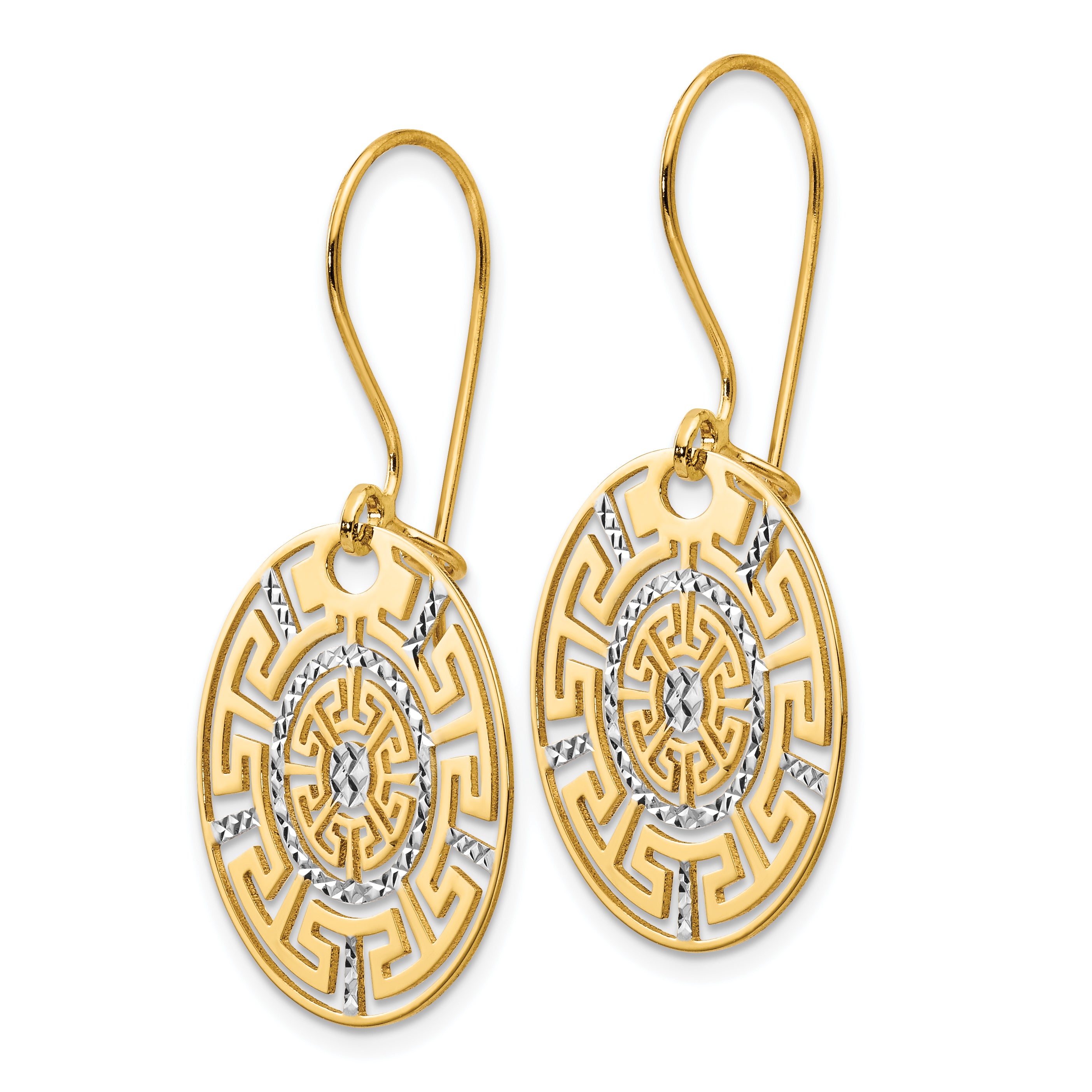 14K Two-tone Greek Key Dangle Earrings