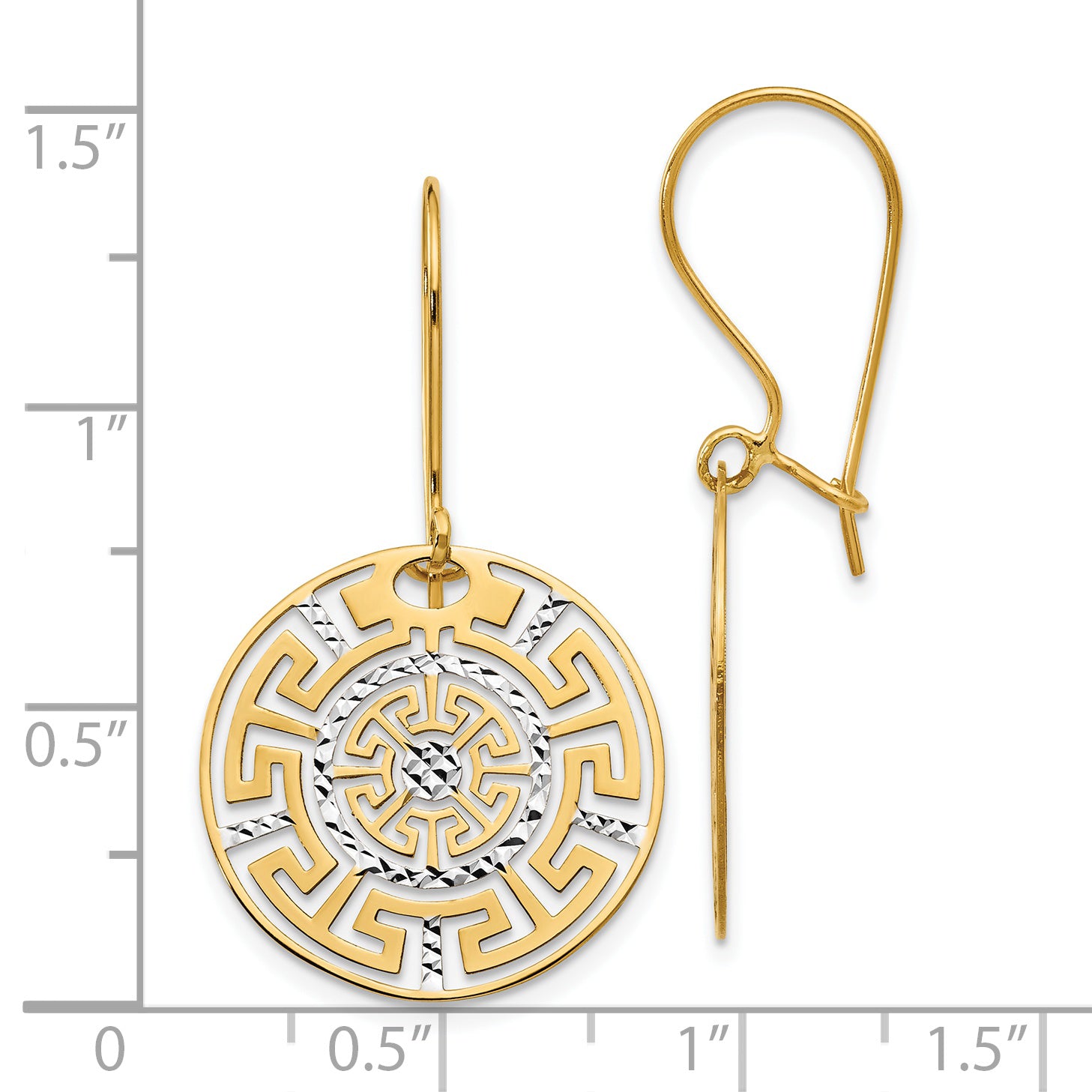 14K Two-tone Greek Key Dangle Earrings