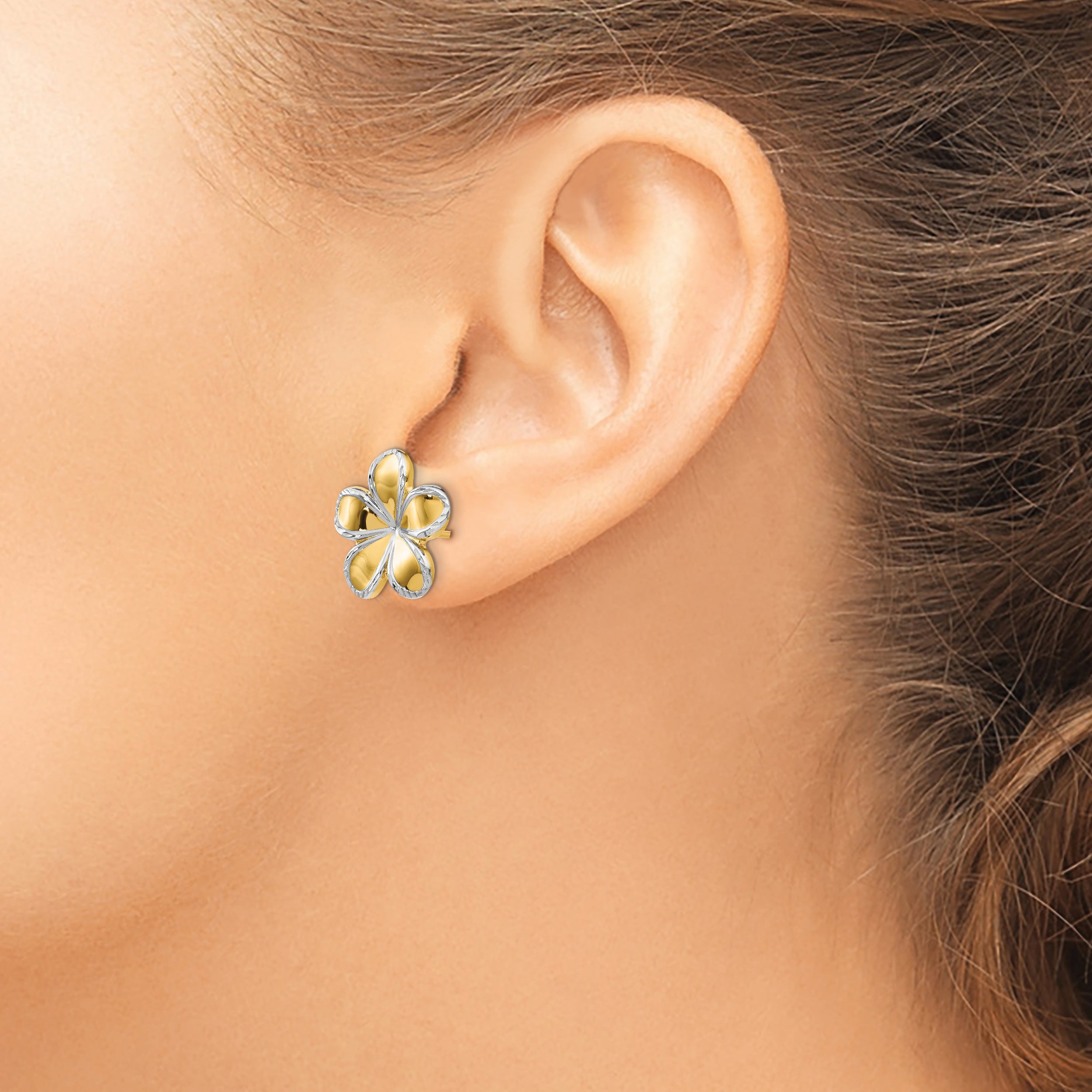 14K w/Rhodium Flower Post Earrings