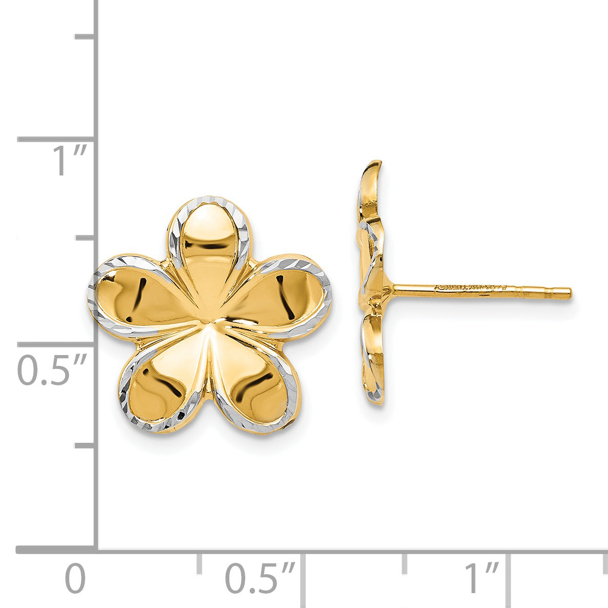 14K w/Rhodium Flower Post Earrings