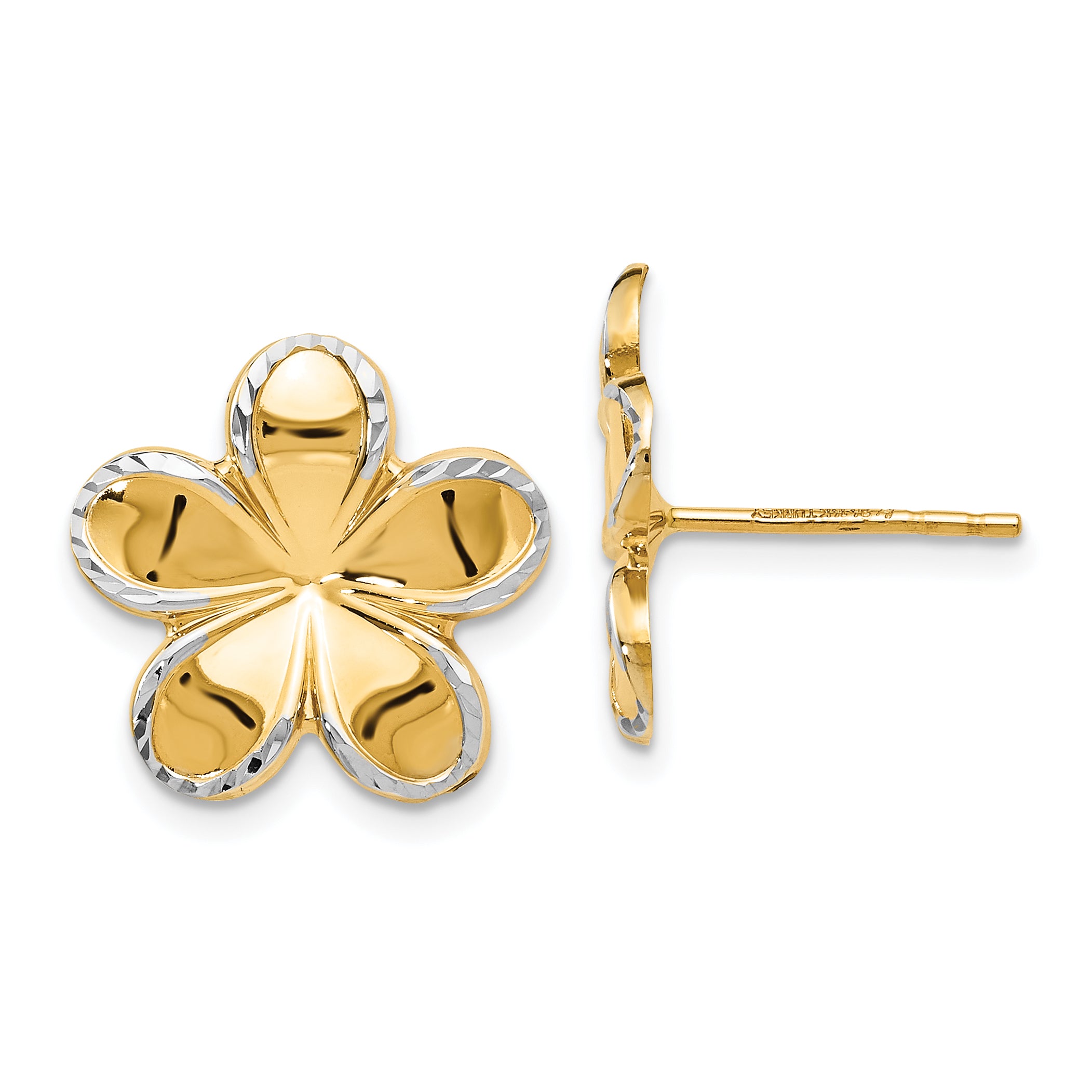 14K w/Rhodium Flower Post Earrings