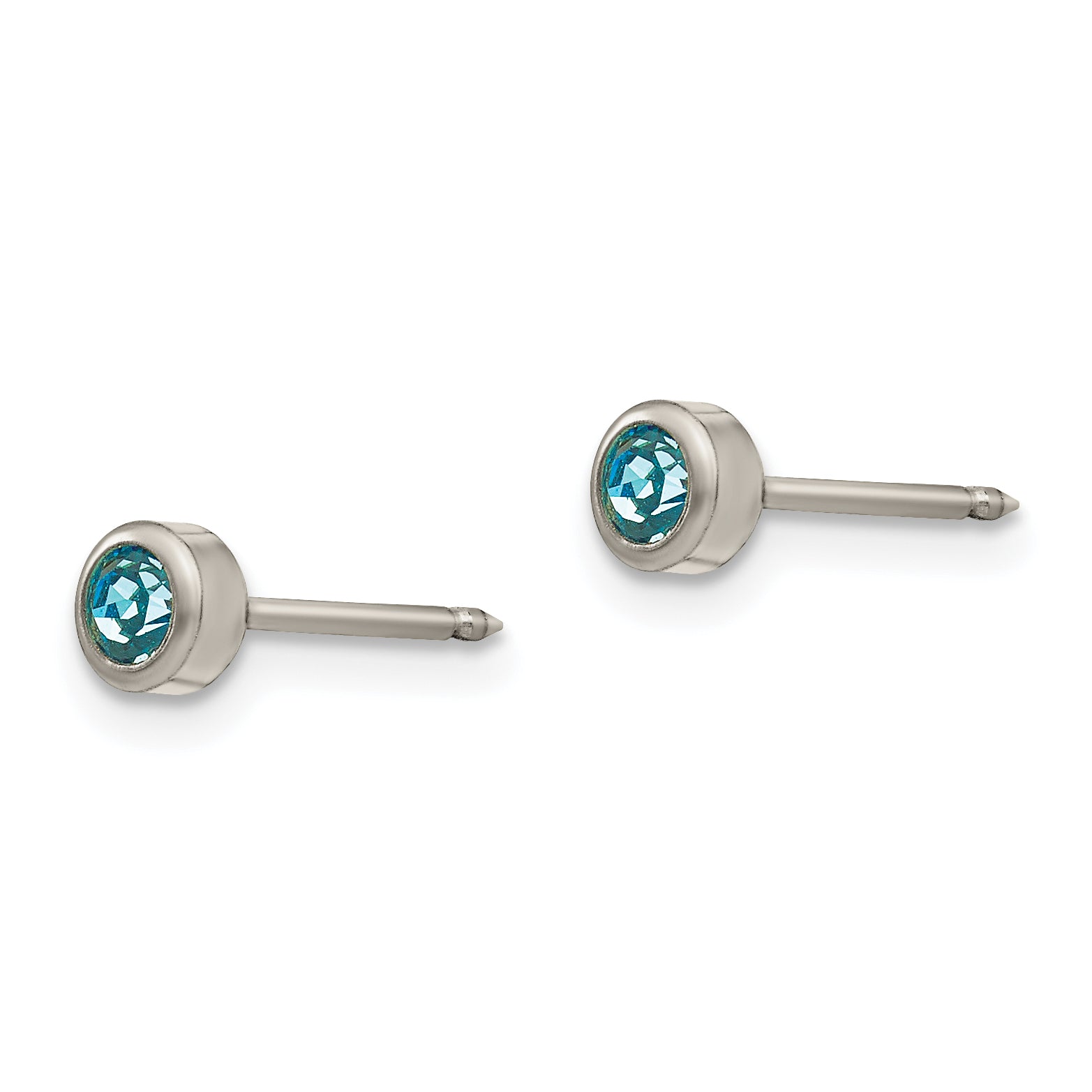 Inverness Titanium 4mm Aqua Crystal Bezel Earrings