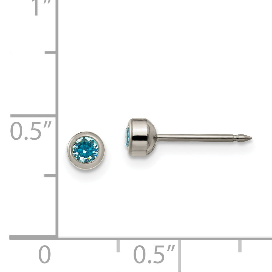 Inverness Titanium 4mm Aqua Crystal Bezel Earrings