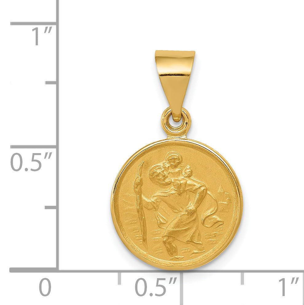 18K Gold Saint Christopher Medal Pendant with Polished Satin Finish