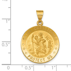 18K Gold Saint Christopher Medal Pendant, Polished Solid Die-Struck Design