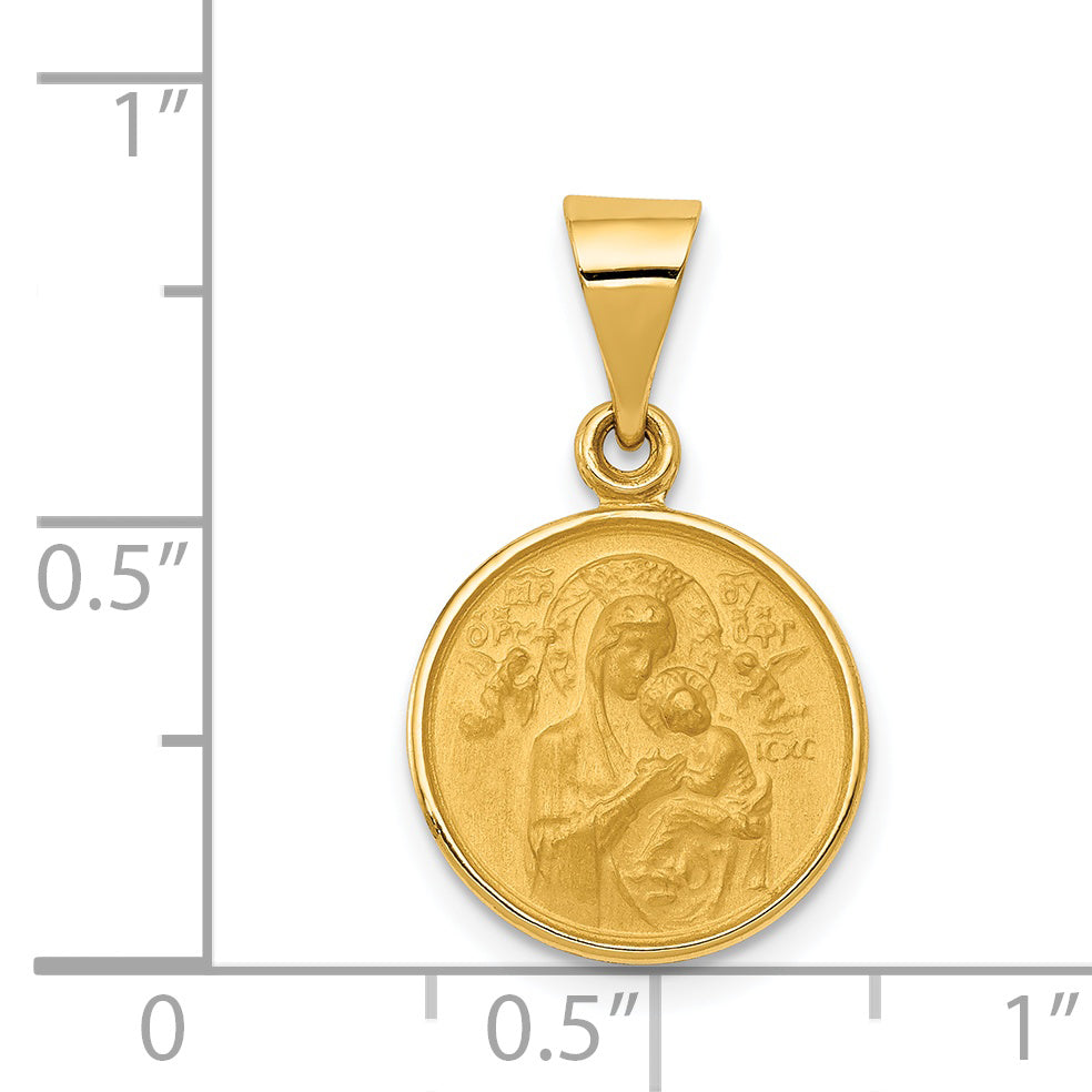 18K Gold Our Lady of Perpetual Help Medal Pendant with Polished Satin Finish