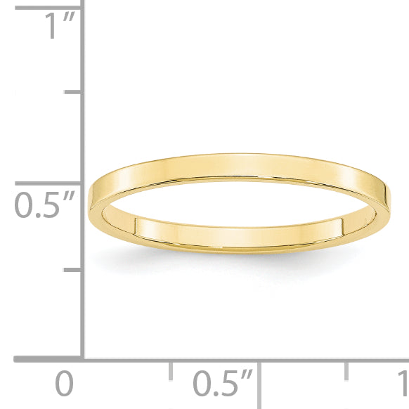 10k Yellow Gold 2mm Lightweight Flat Wedding Band Size 4