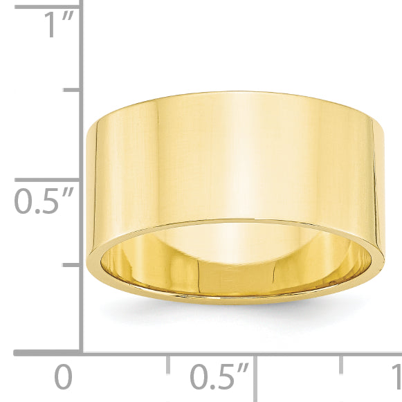 10k Yellow Gold 10mm Lightweight Flat Wedding Band Size 4