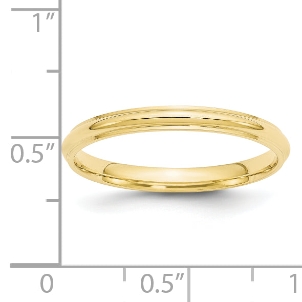 10k Yellow Gold 2.5mm Half Round with Edge Wedding Band Size 4