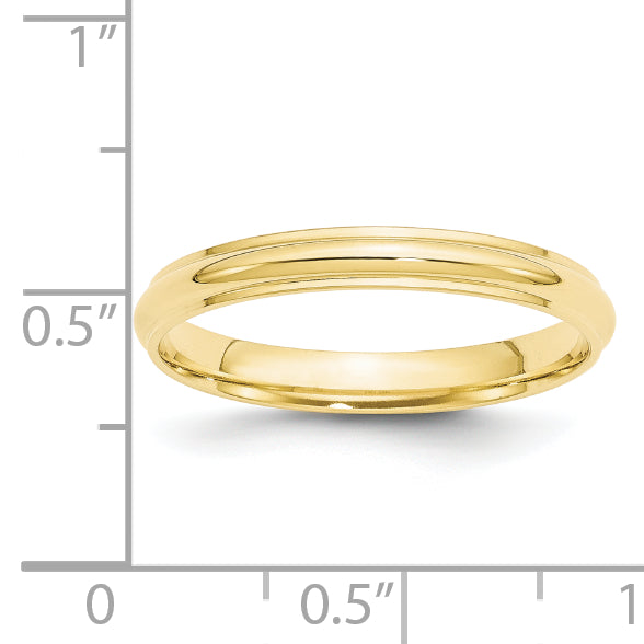 10k Yellow Gold 3mm Half Round with Edge Wedding Band Size 4