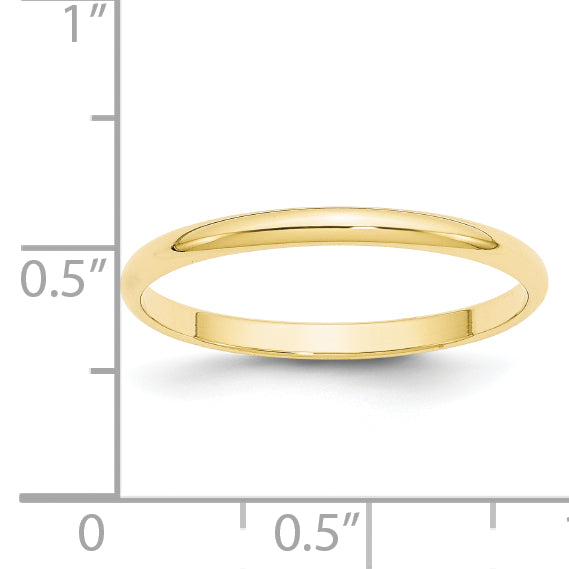 10k Yellow Gold 2mm Lightweight Half Round Wedding Band Size 4