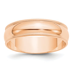 10k Rose Gold 6mm Lightweight Milgrain Half Round Wedding Band Size 14