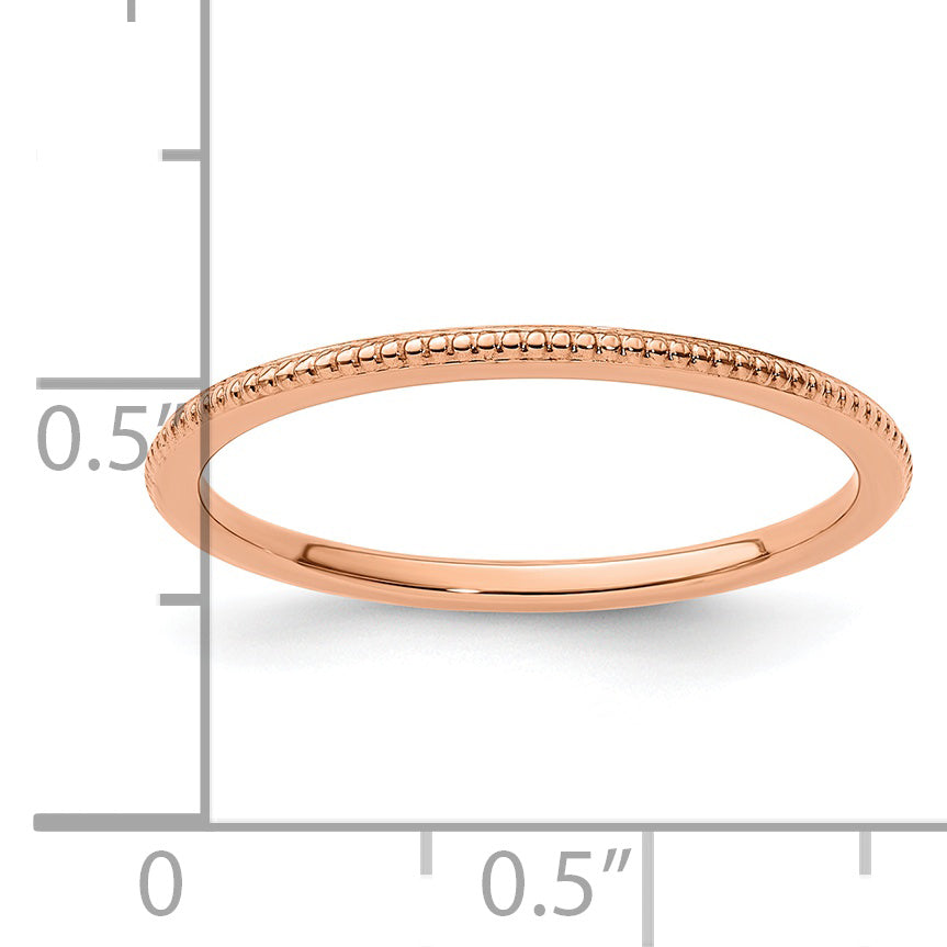 10K Rose Gold 1.2mm Beaded Stackable Band Size 4.5