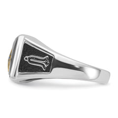 10k White Gold Men's Polished and Textured with Black Enamel and Onyx Masonic Ring