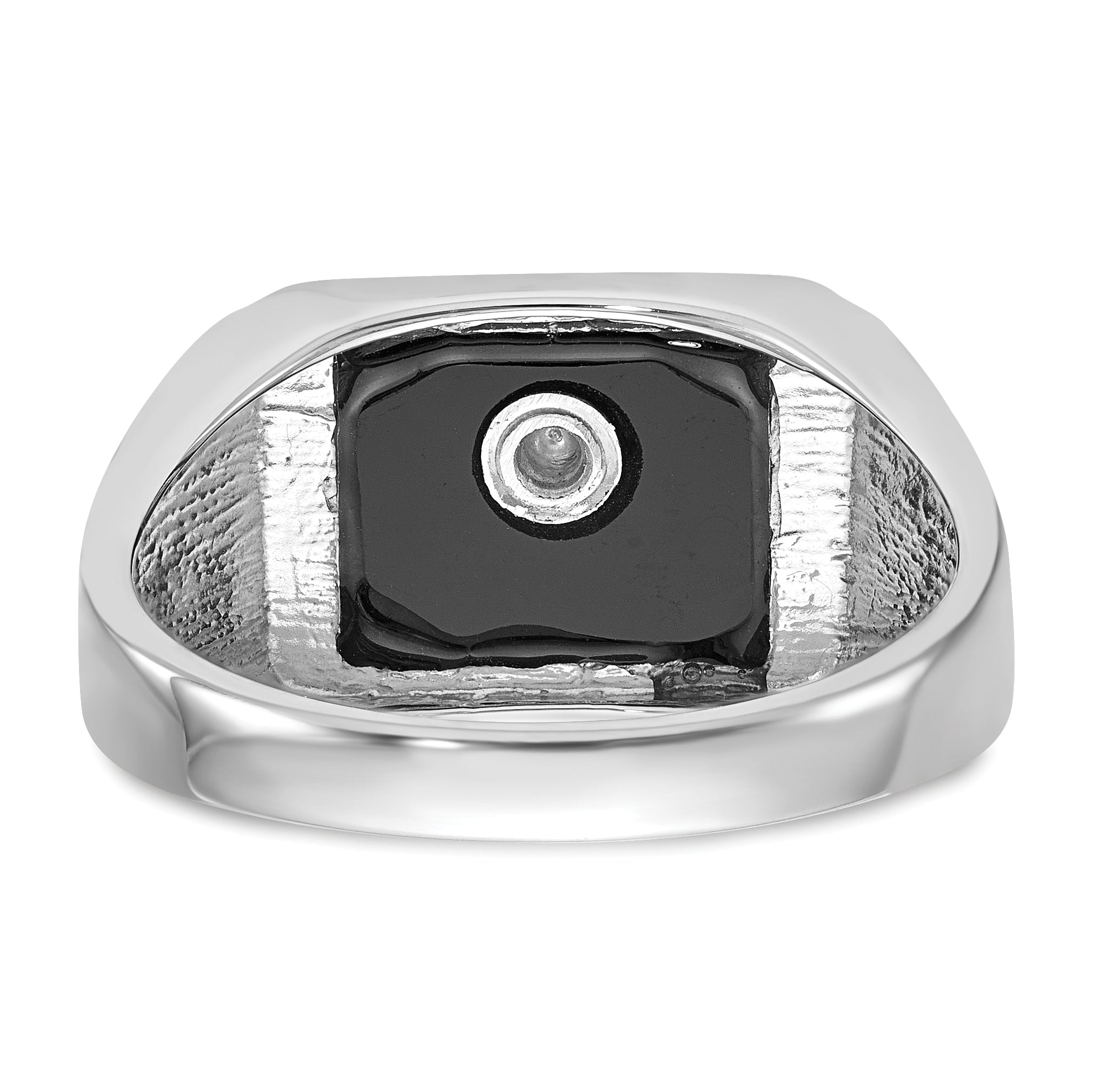 10k White Gold Men's Polished and Textured with Black Enamel and Onyx Masonic Ring