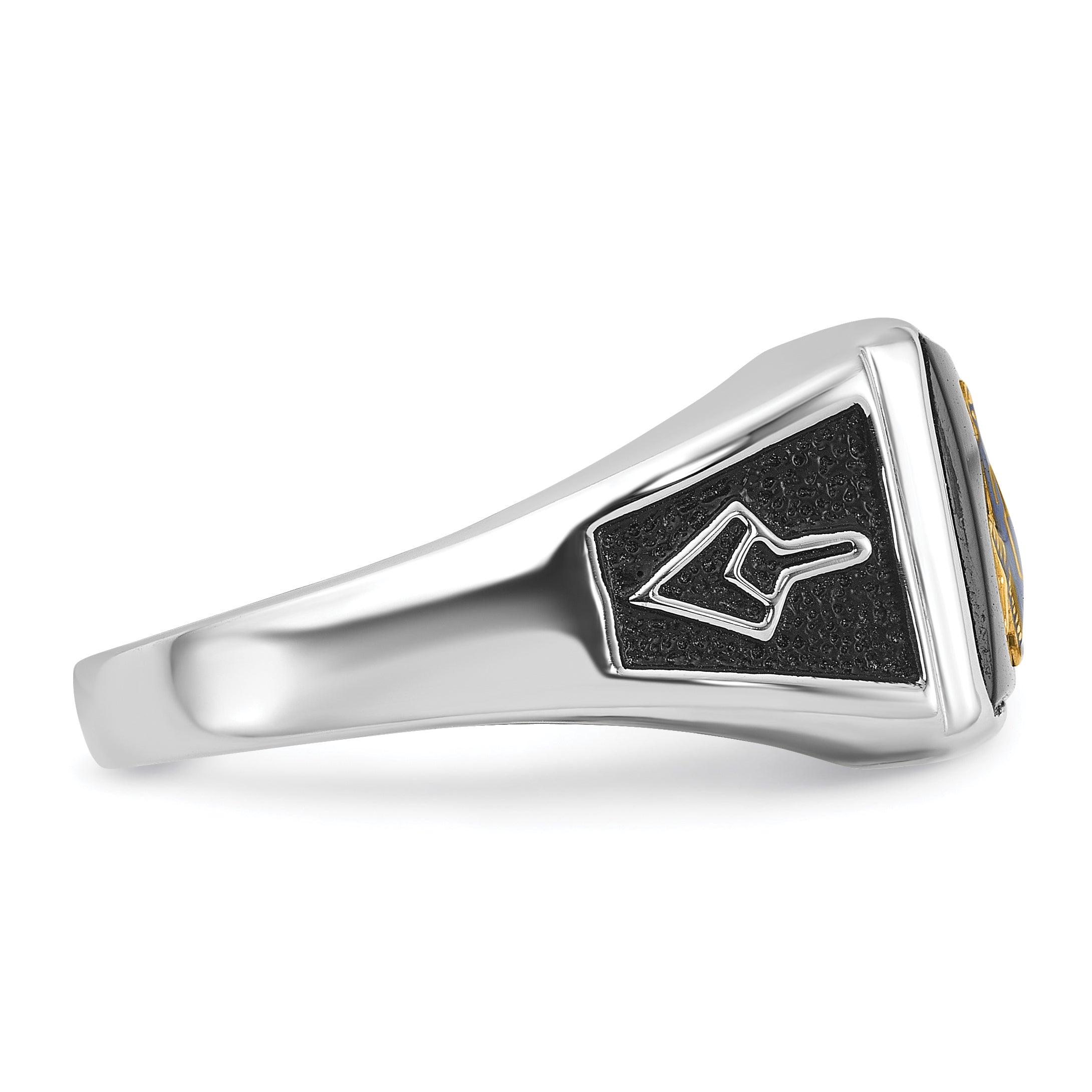 10k White Gold Men's Polished and Textured with Black Enamel and Onyx Masonic Ring