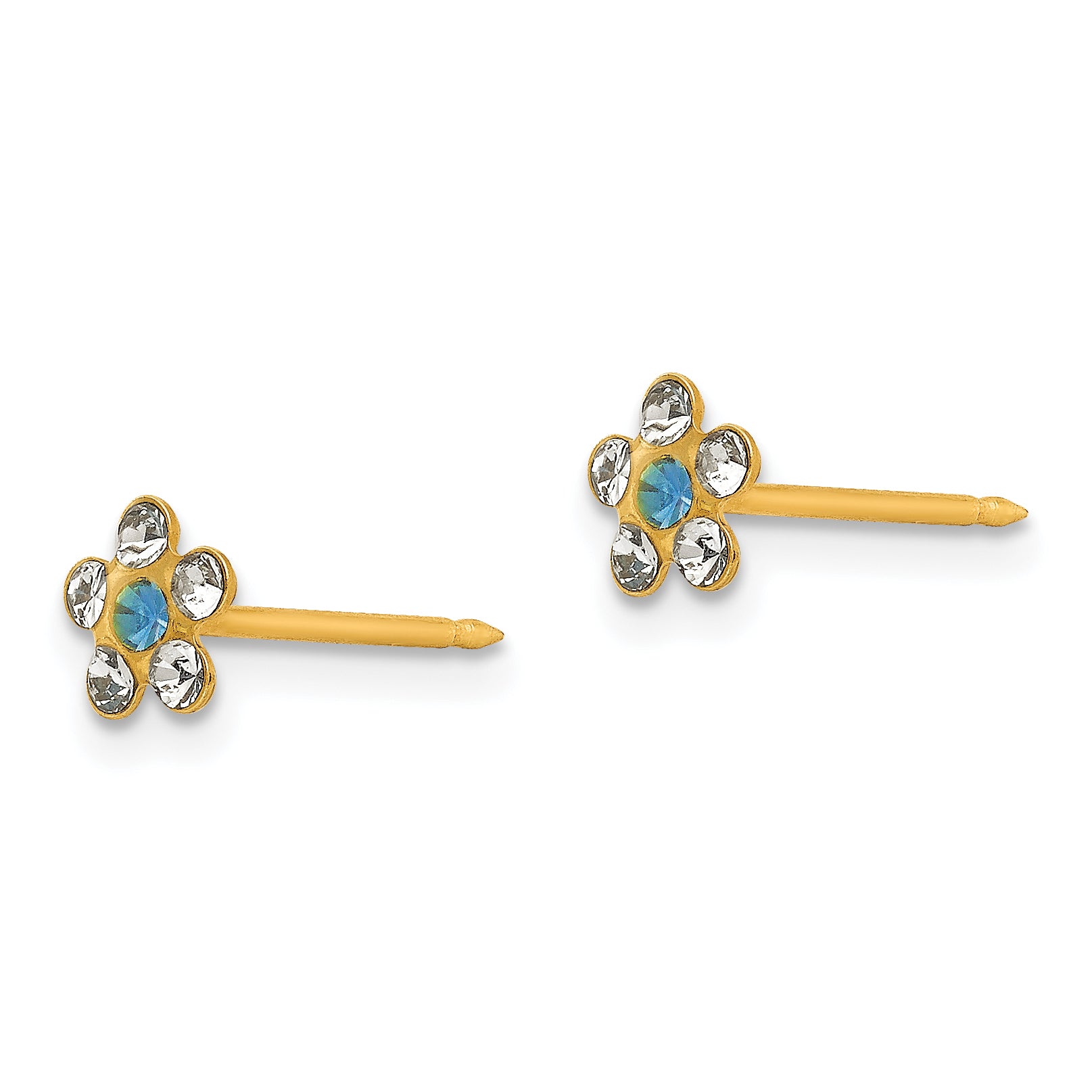 Inverness 14k Clear/Blue Crystal Flower Earrings