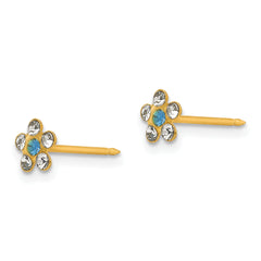 Inverness 14K Gold Crystal Flower Earrings with Blue Accent  Elegant Button Style