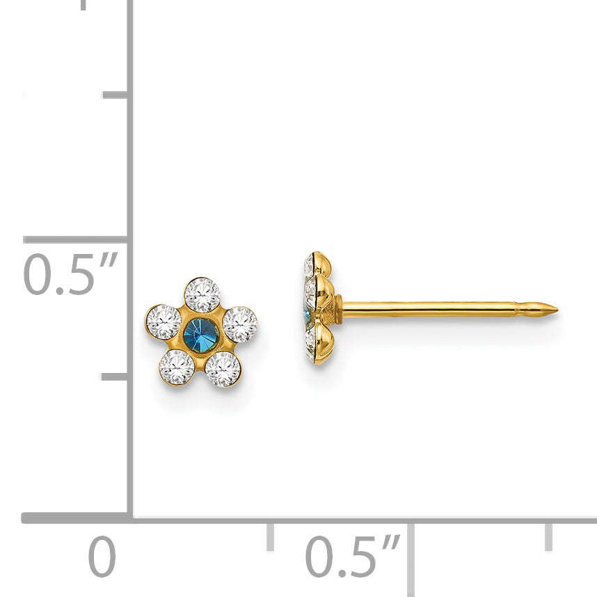 Inverness 14K Gold Crystal Flower Earrings with Blue Accent  Elegant Button Style