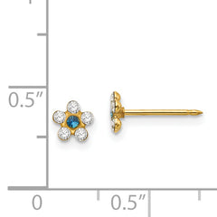 Inverness 14K Gold Crystal Flower Earrings with Blue Accent  Elegant Button Style