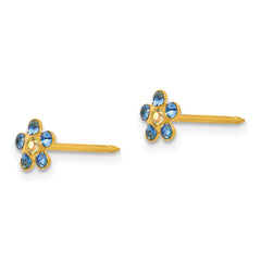 14K Gold Blue Crystal Flower Earrings with Aurora Borealis Finish