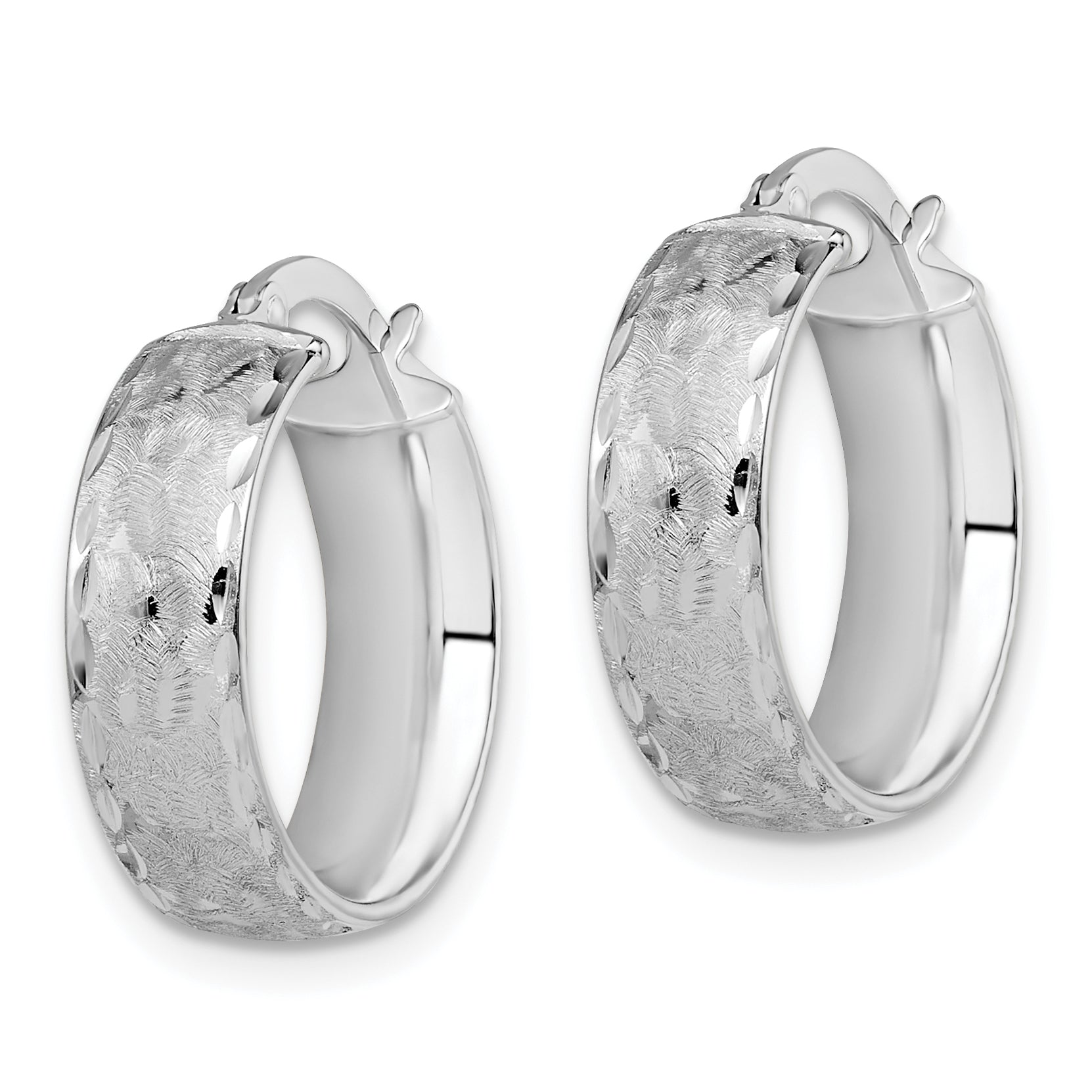 14K White Gold Polished Hoop Earrings with Rhodium Finish Hollow Design