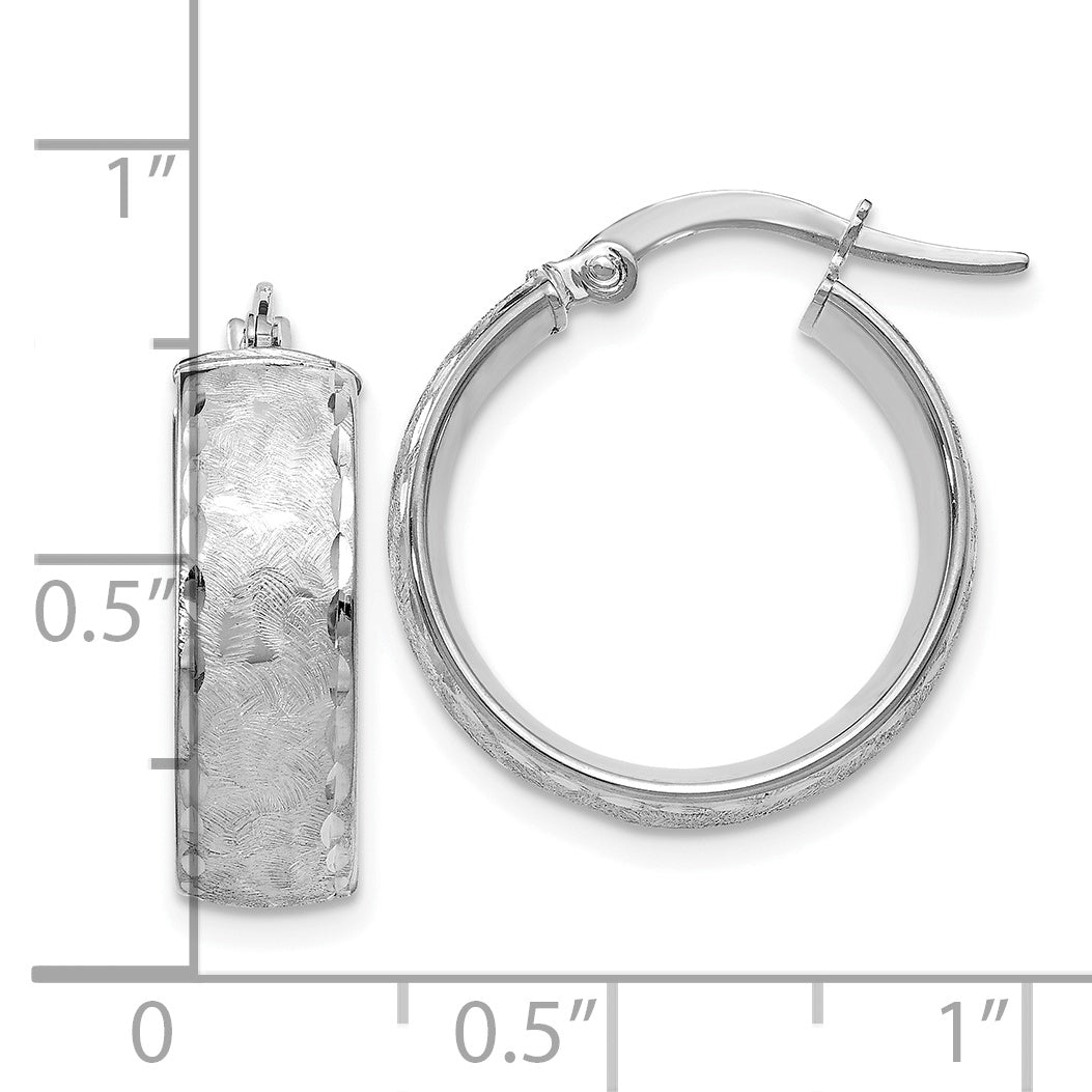 14K White Gold Polished Hoop Earrings with Rhodium Finish Hollow Design