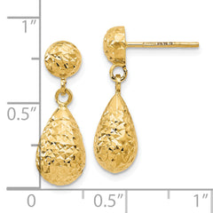 14K Gold Diamond-Cut Dangle Earrings with Polished Finish and Lifetime Warranty